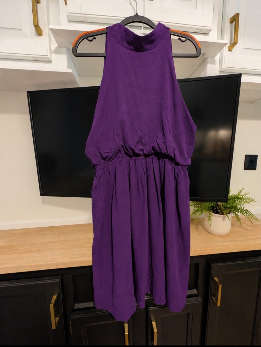 Alice + Olivia Silk Blend Halter Dress in Rich Royal Purple Size L